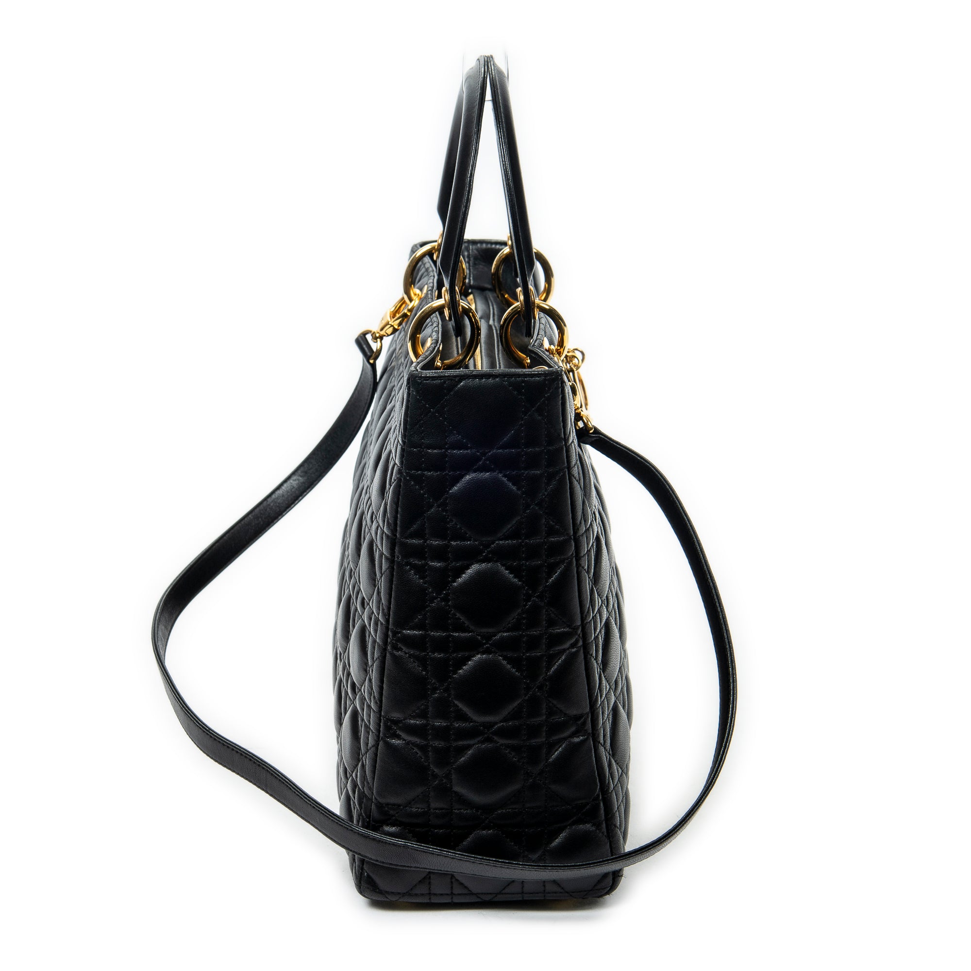Shoulder Bag Large Lady Dior Zip Black Cannage Lambskin Leather