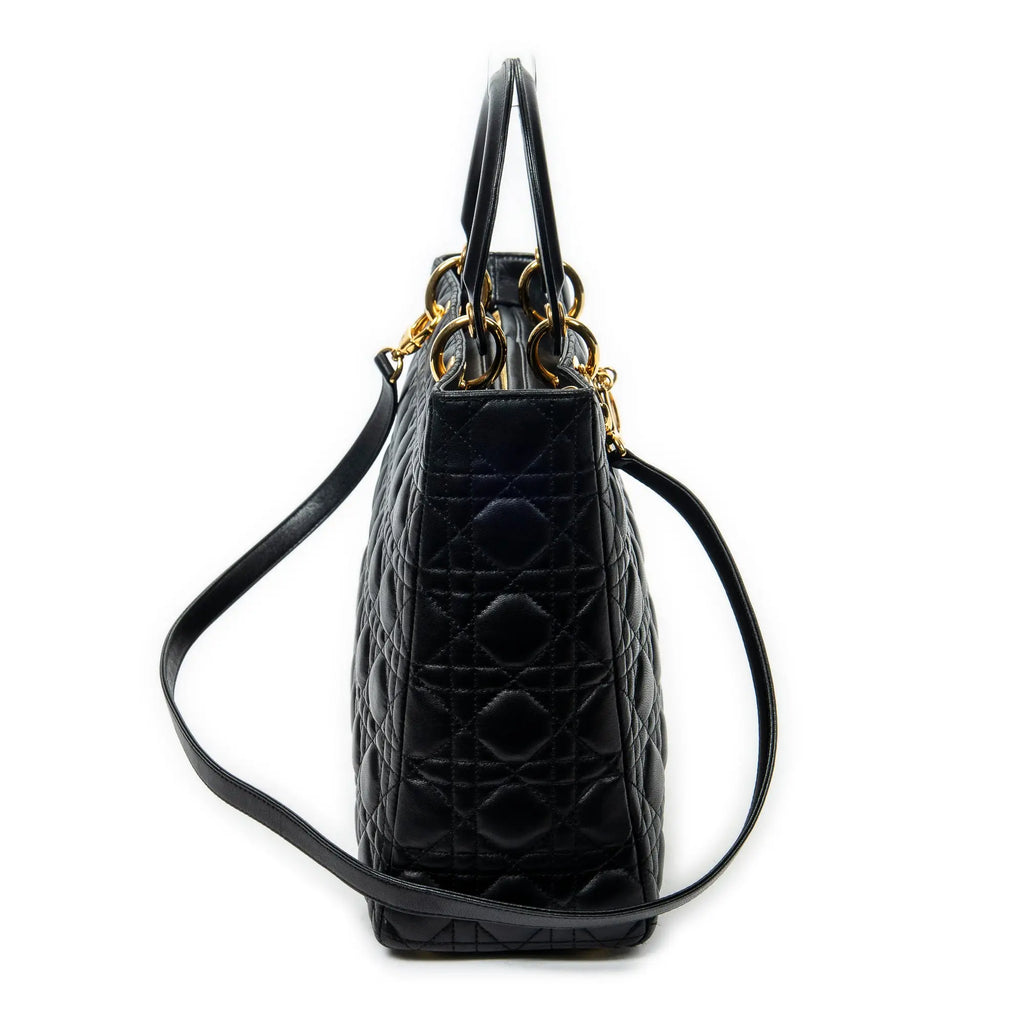 Bandolera Lady Dior Grande con cremallera de piel de cordero Cannage negra