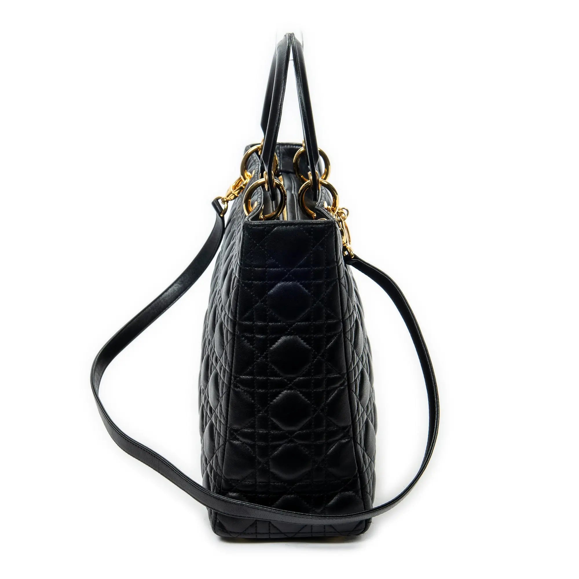 Bandolera Lady Dior Grande con cremallera de piel de cordero Cannage negra