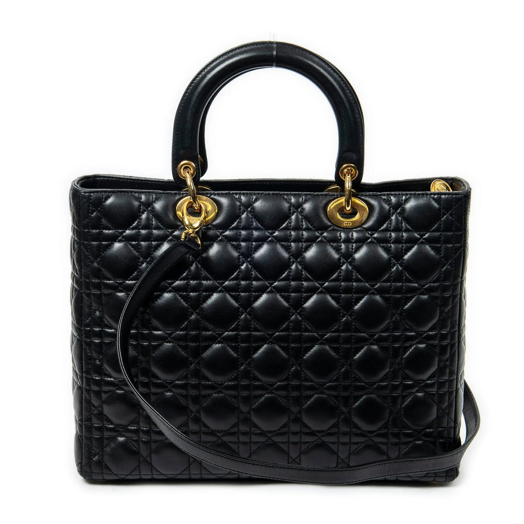 Bandolera Lady Dior Grande con cremallera de piel de cordero Cannage negra