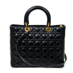 Bandolera Lady Dior Grande con cremallera de piel de cordero Cannage negra