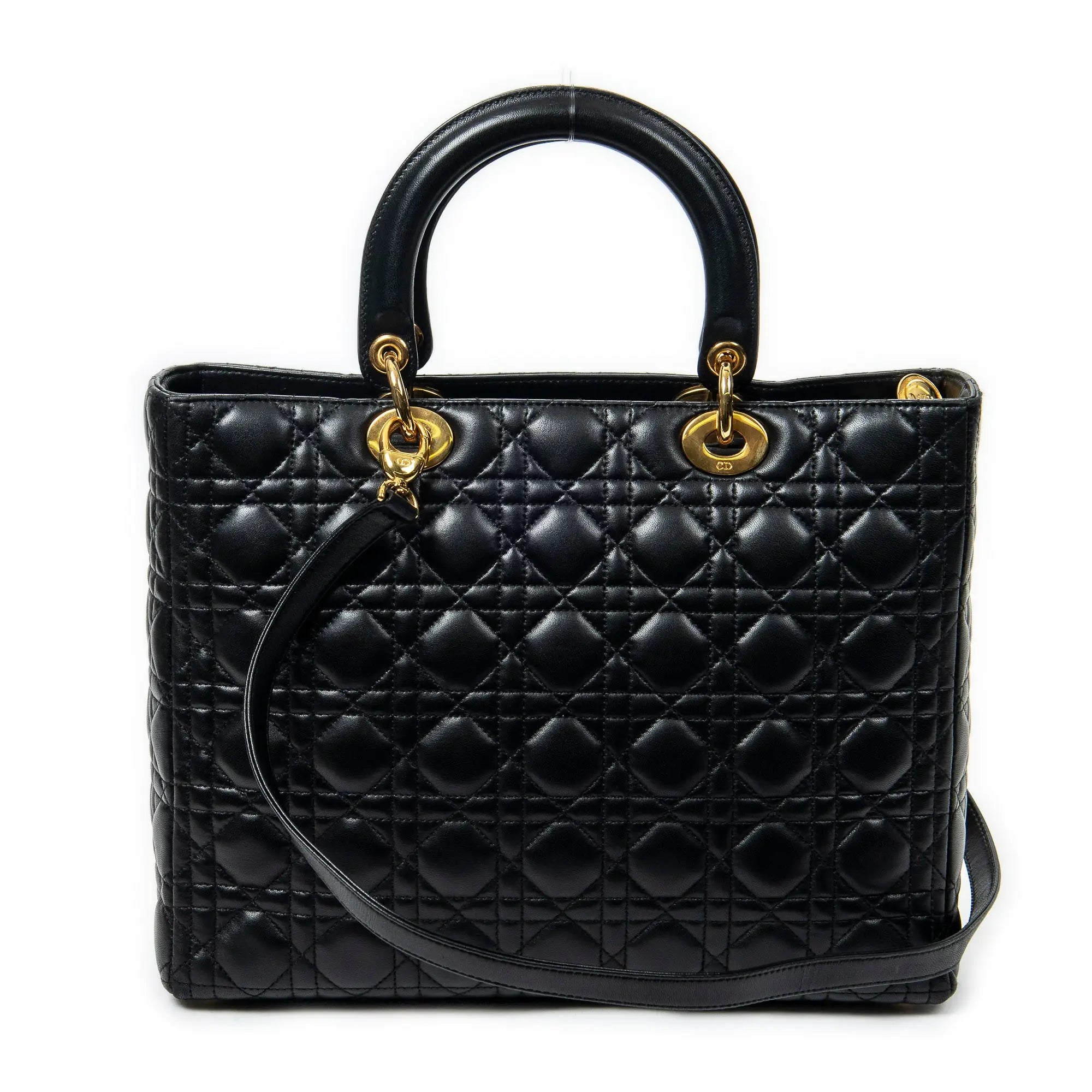 Bandolera Lady Dior Grande con cremallera de piel de cordero Cannage negra