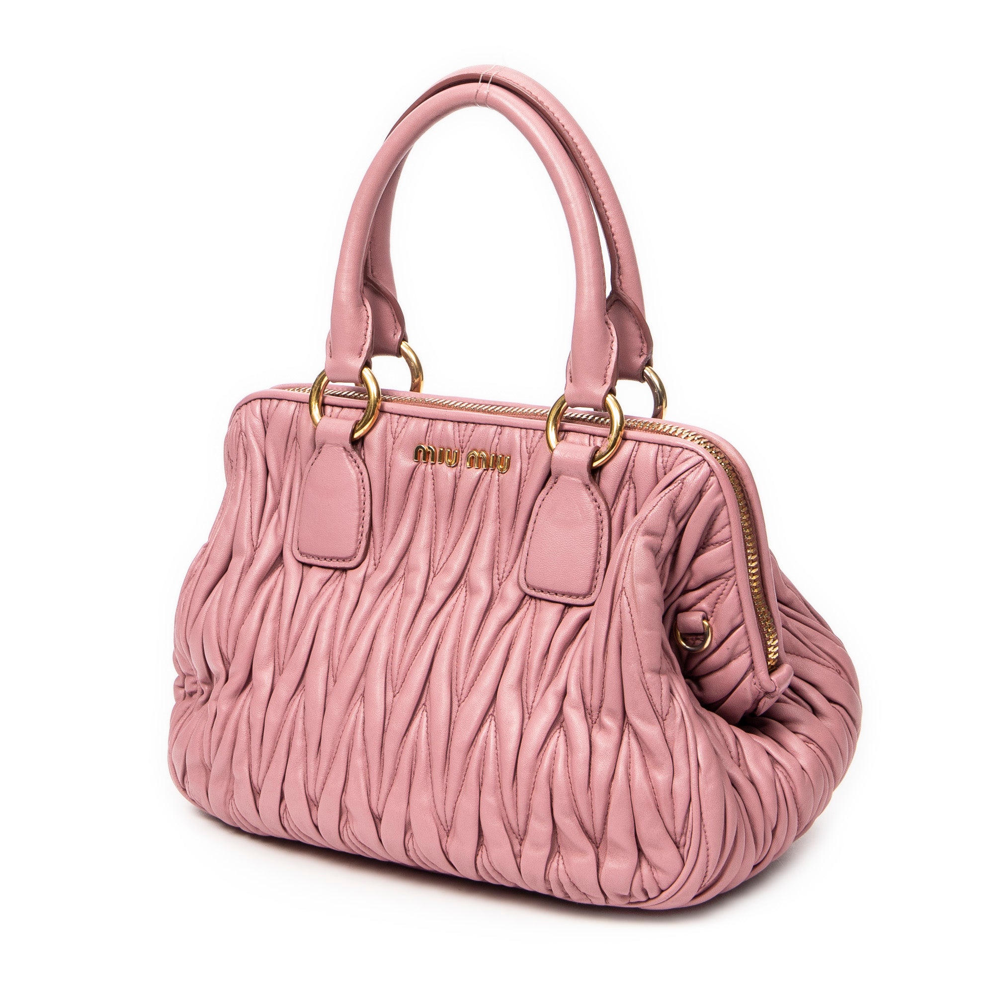 Shoulder Bag Frame Tote Pink Nappa Matelasse Leather