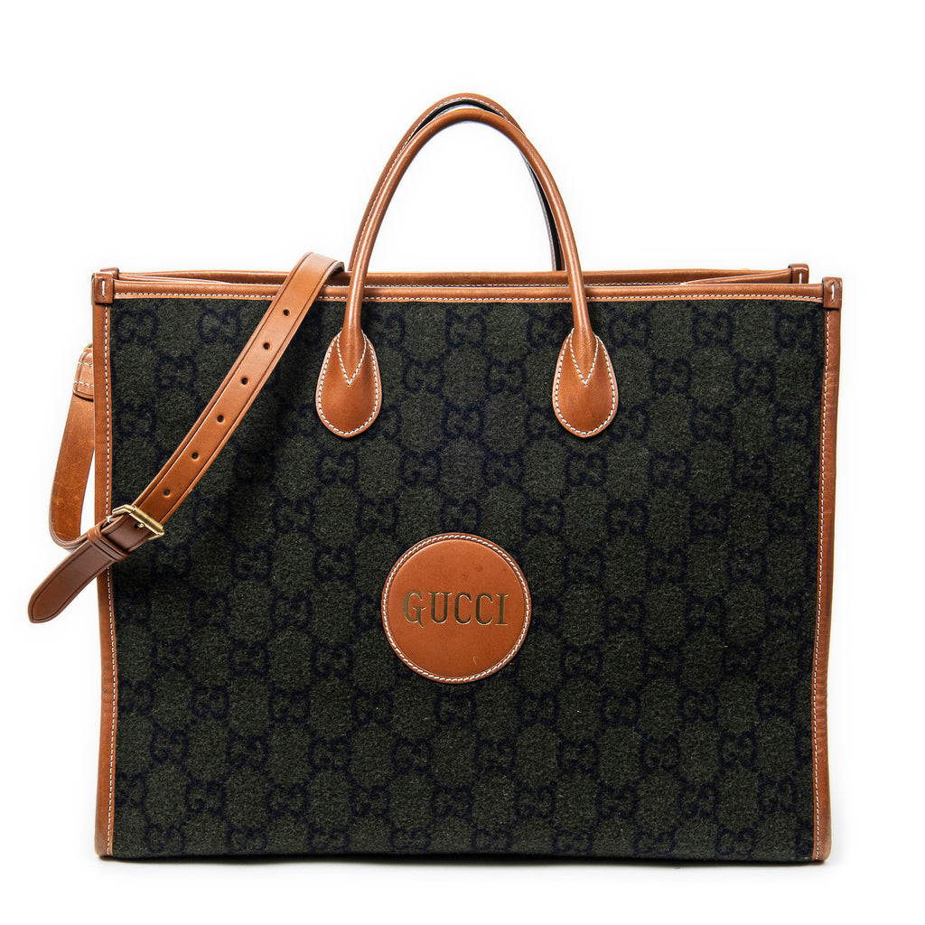 Shoulder Bag GG Script Tote Black Monogrammed Wool Canvas