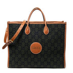 Shoulder Bag GG Script Tote Black Monogrammed Wool Canvas
