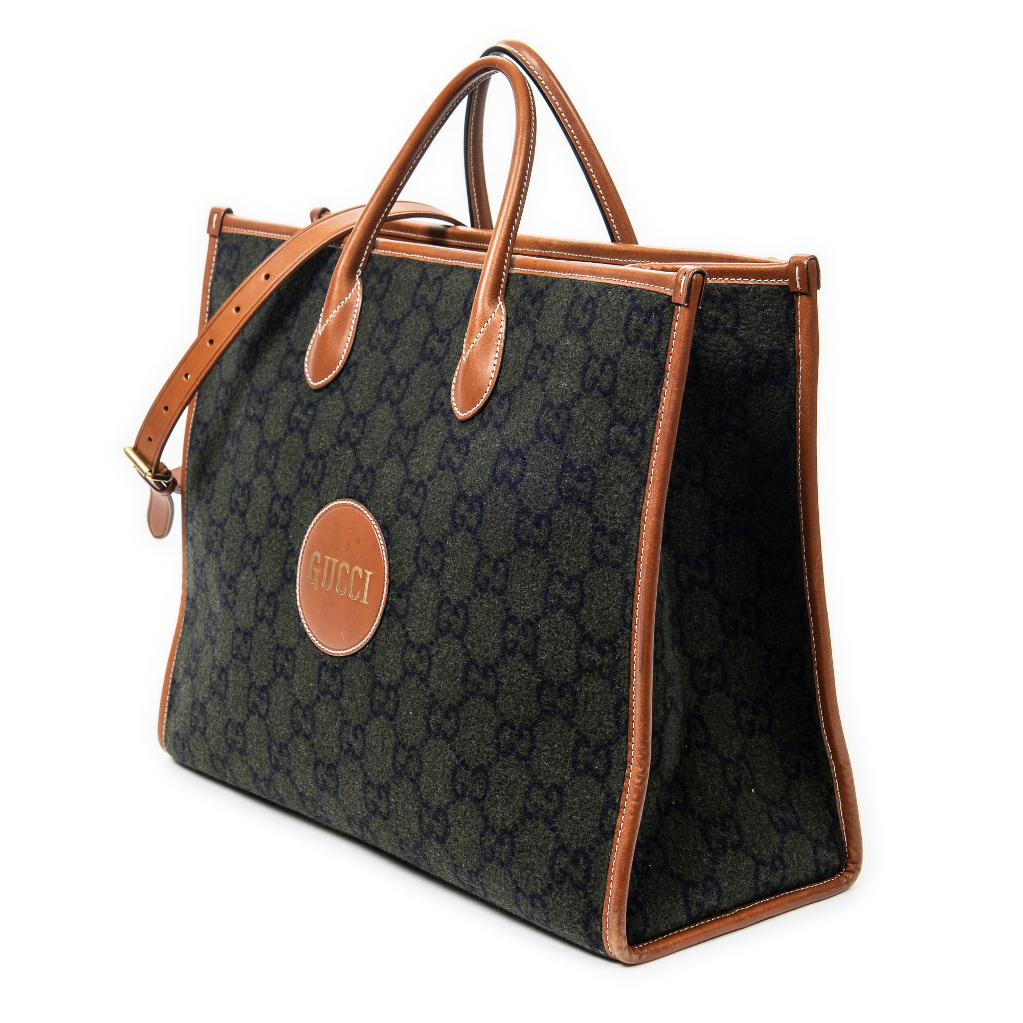 Shoulder Bag GG Script Tote Black Monogrammed Wool Canvas
