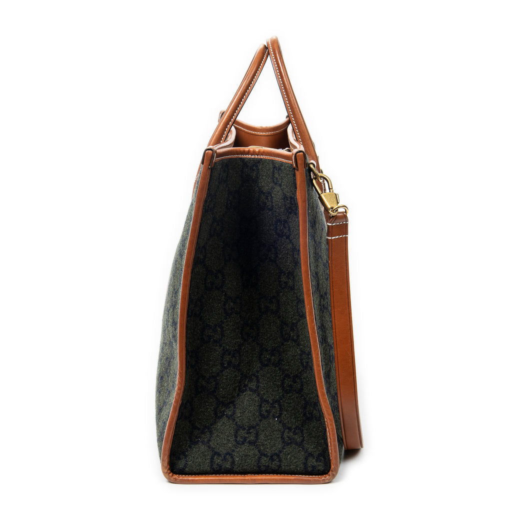 Shoulder Bag GG Script Tote Black Monogrammed Wool Canvas