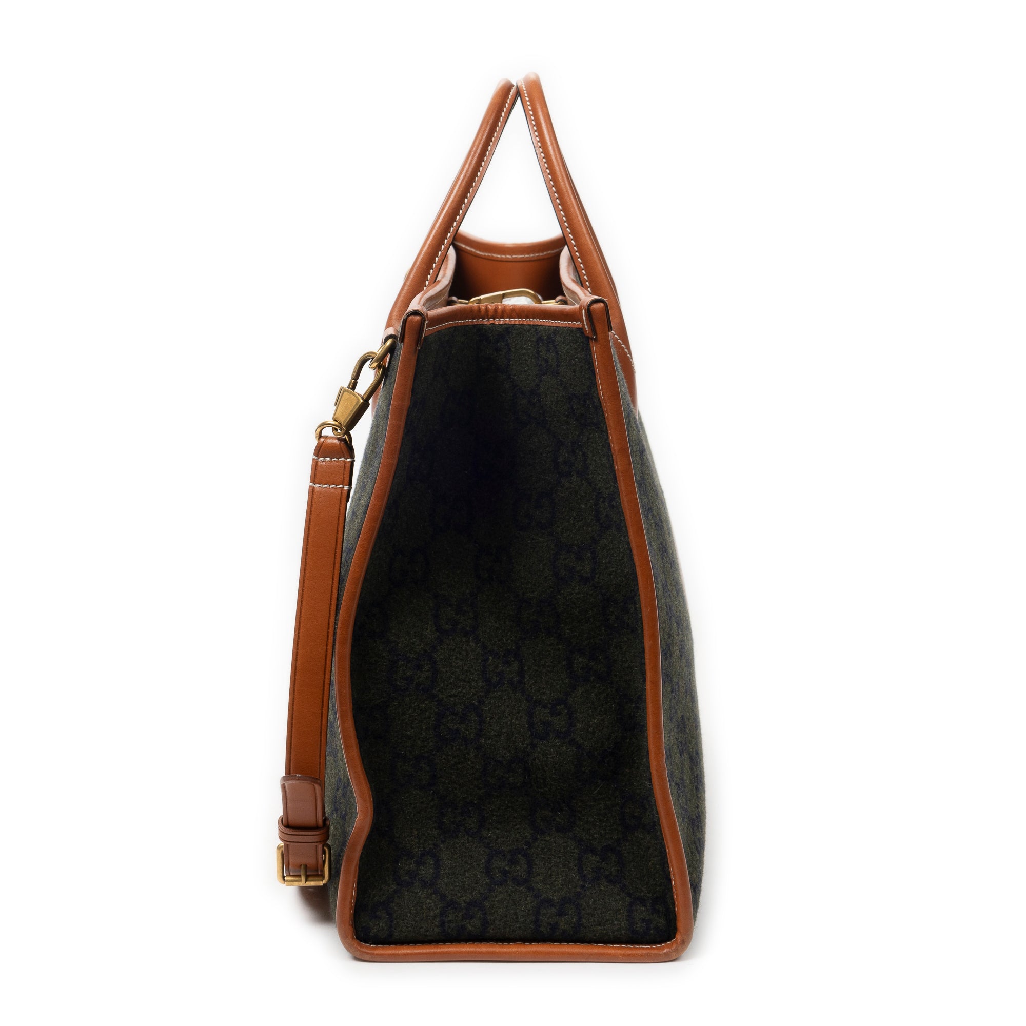 Shoulder Bag GG Script Tote Black Monogrammed Wool Canvas