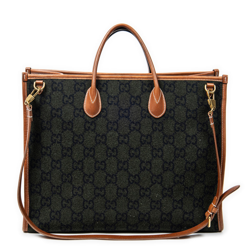 Shoulder Bag GG Script Tote Black Monogrammed Wool Canvas