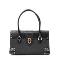 Shoulder Bag Fold Over Tote Black Monogrammed Canvas