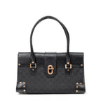 Shoulder Bag Fold Over Tote Black Monogrammed Canvas