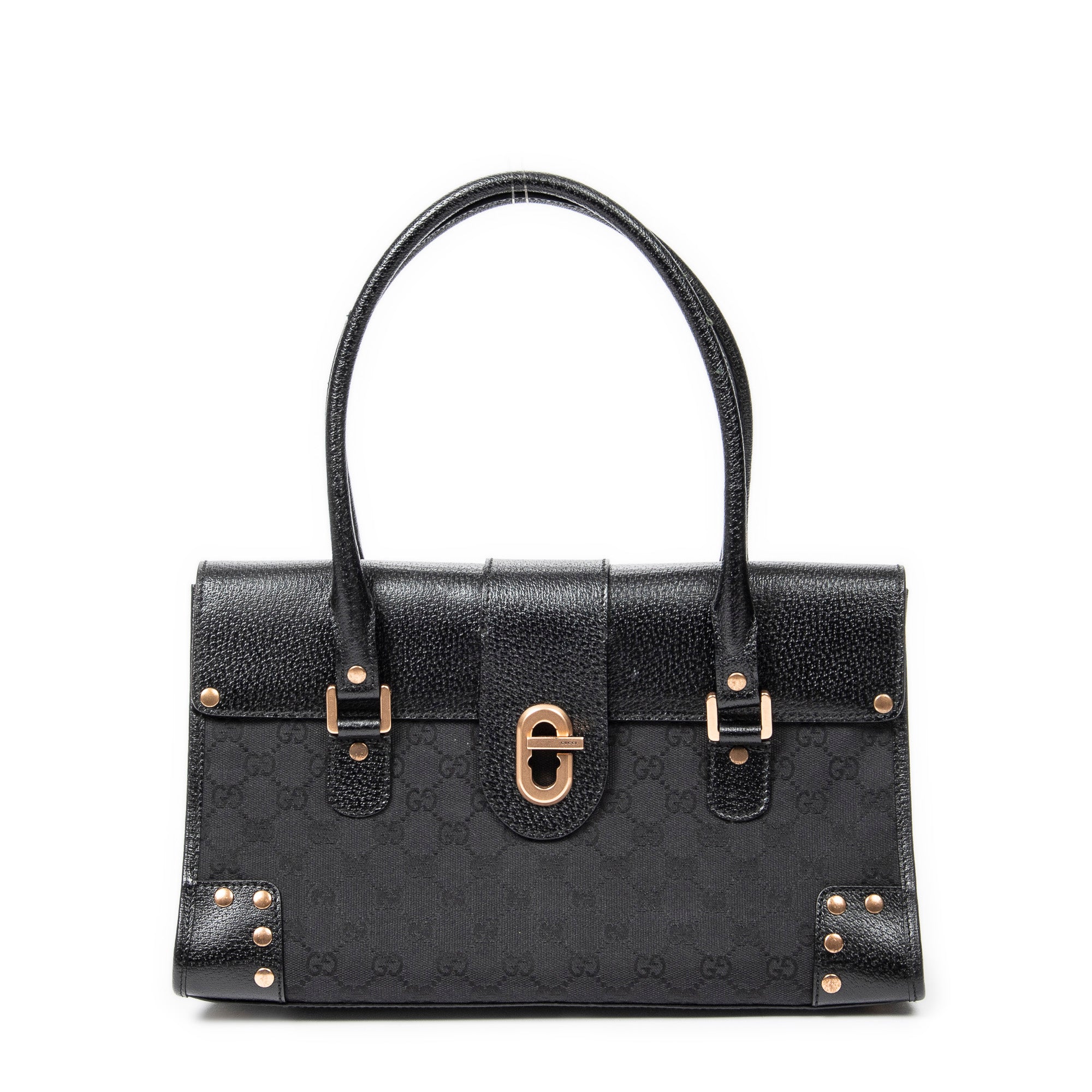 Shoulder Bag Fold Over Tote Black Monogrammed Canvas