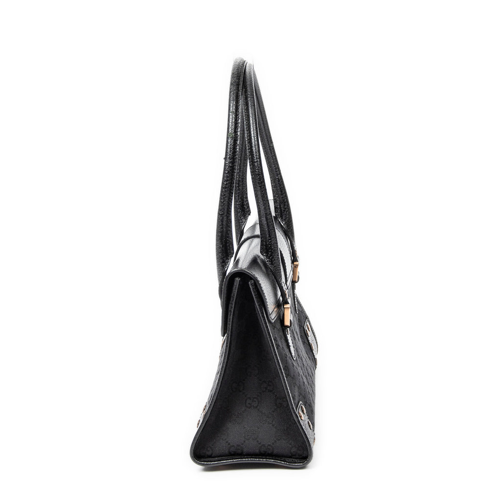 Shoulder Bag Fold Over Tote Black Monogrammed Canvas