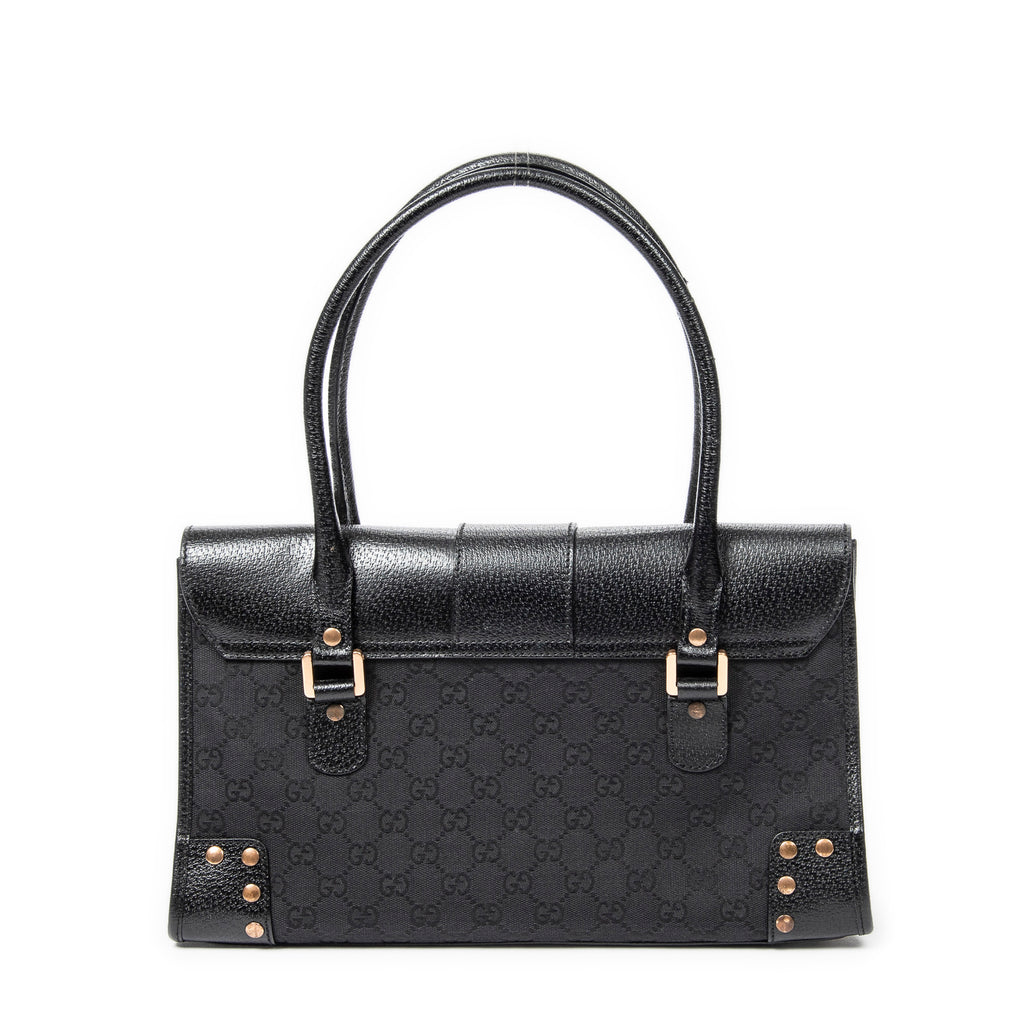 Shoulder Bag Fold Over Tote Black Monogrammed Canvas