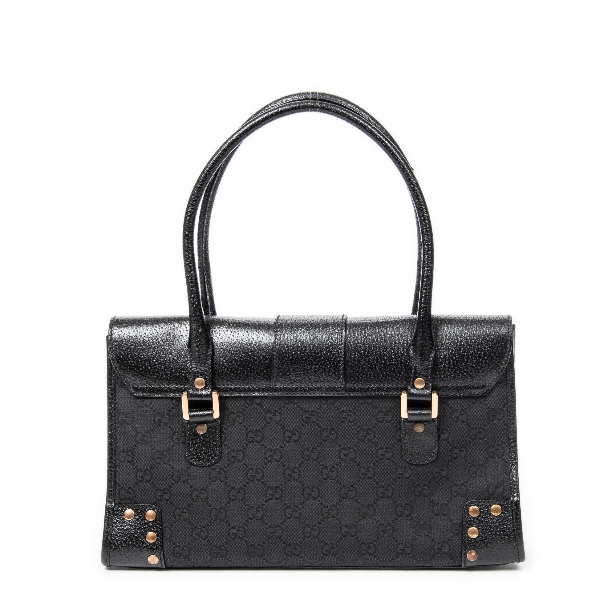 Shoulder Bag Fold Over Tote Black Monogrammed Canvas