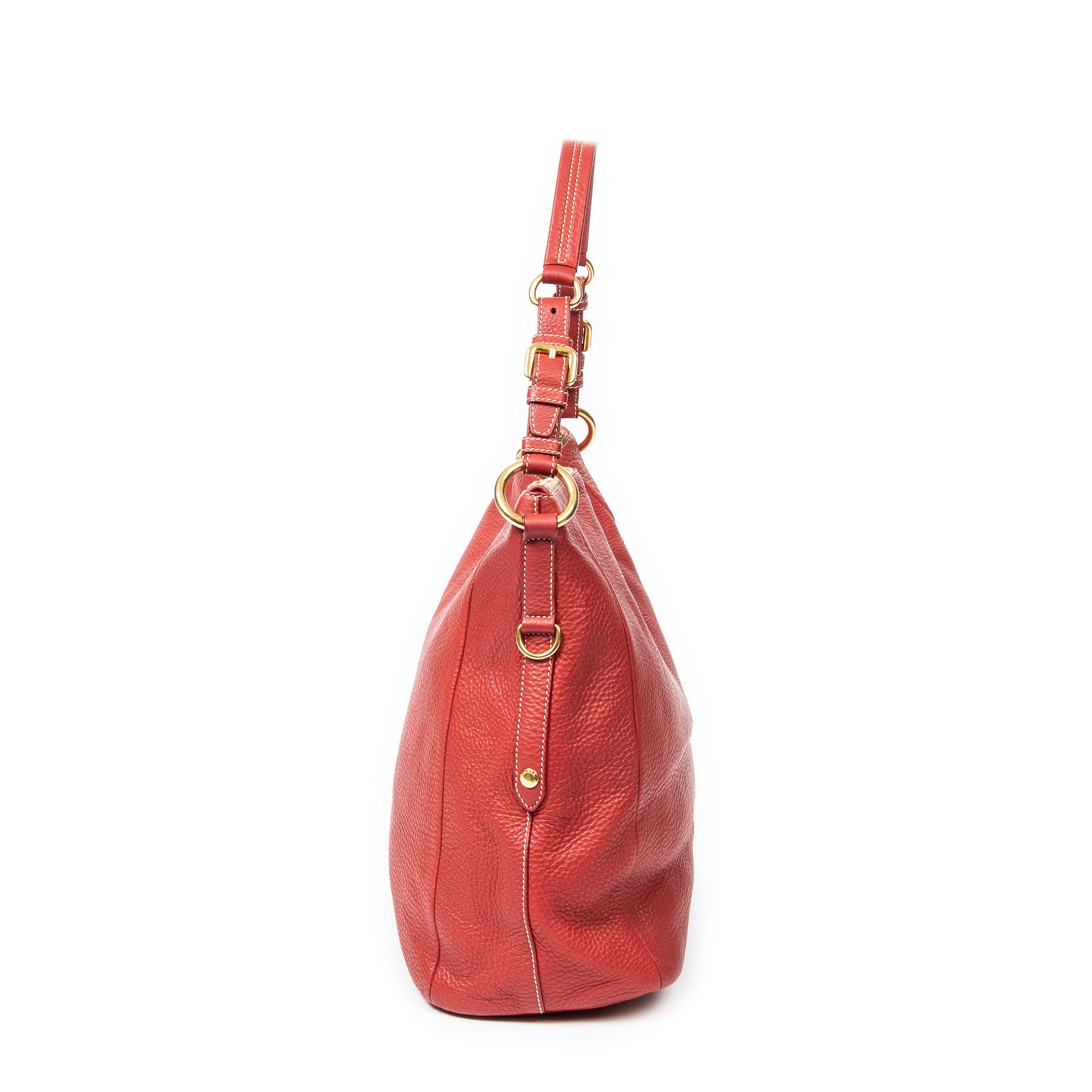 Shoulder Bag Top Handle Zip Tote Red Grained Calfskin Leather
