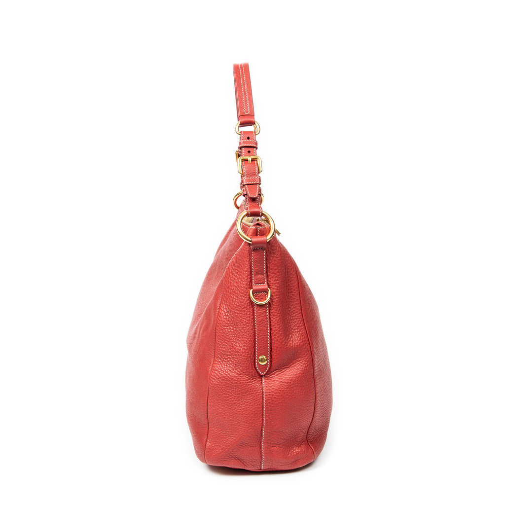 Shoulder Bag Top Handle Zip Tote Red Grained Calfskin Leather
