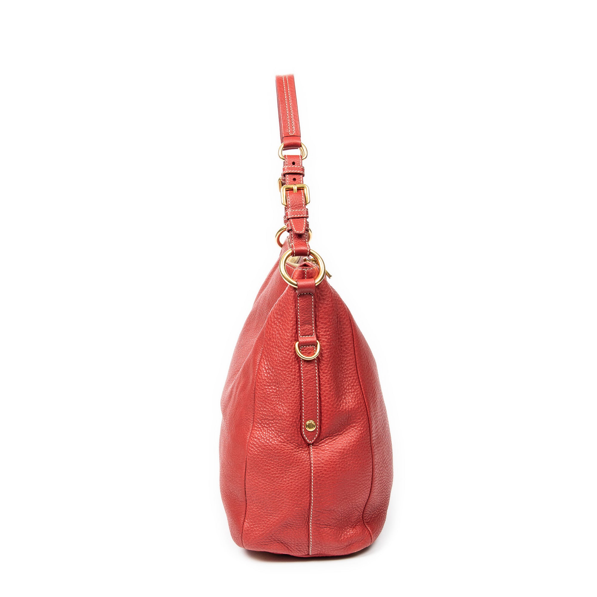 Shoulder Bag Top Handle Zip Tote Red Grained Calfskin Leather