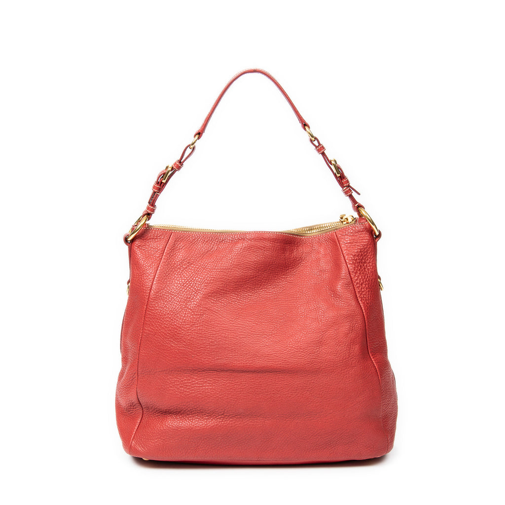 Shoulder Bag Top Handle Zip Tote Red Grained Calfskin Leather
