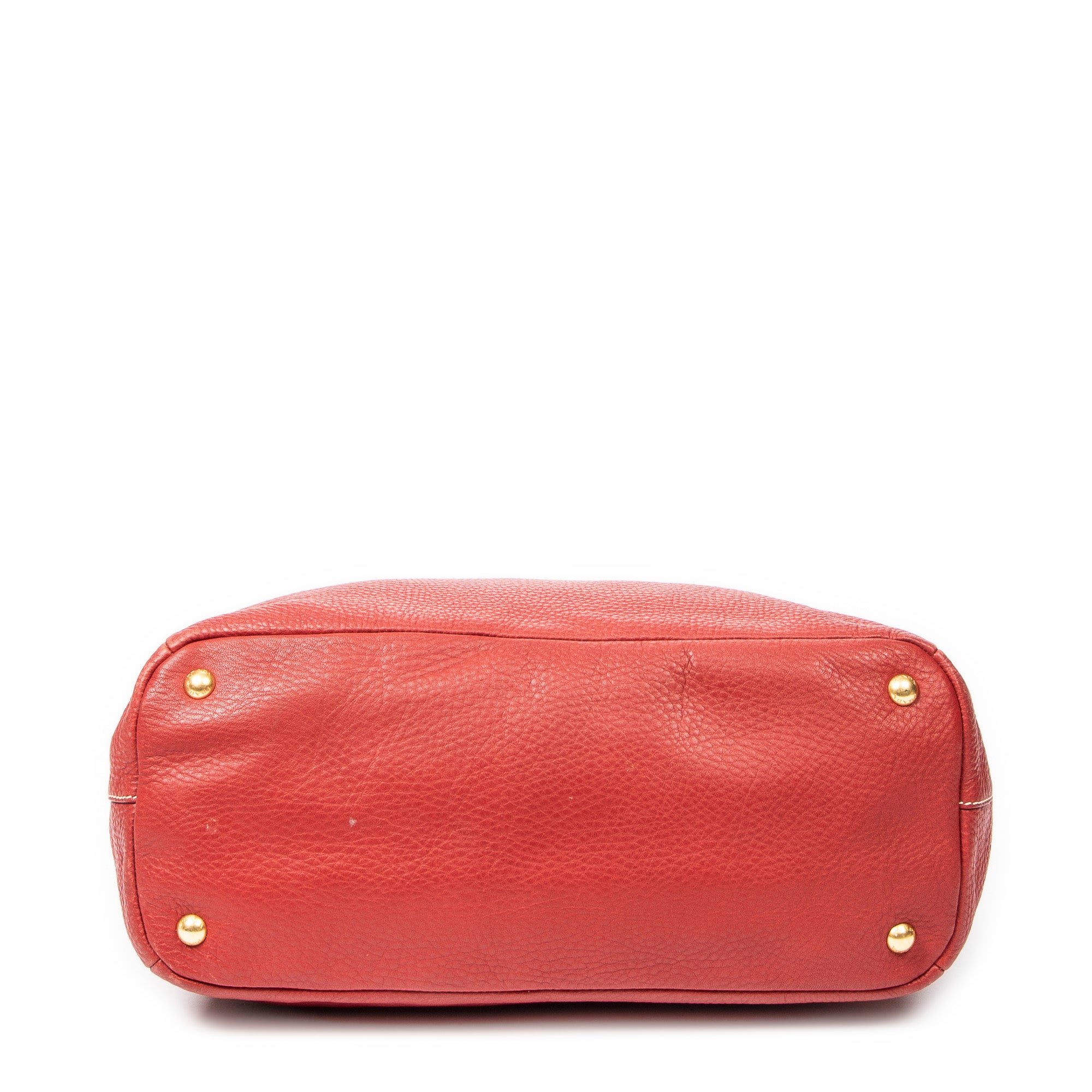 Shoulder Bag Top Handle Zip Tote Red Grained Calfskin Leather