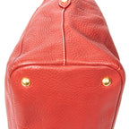 Shoulder Bag Top Handle Zip Tote Red Grained Calfskin Leather