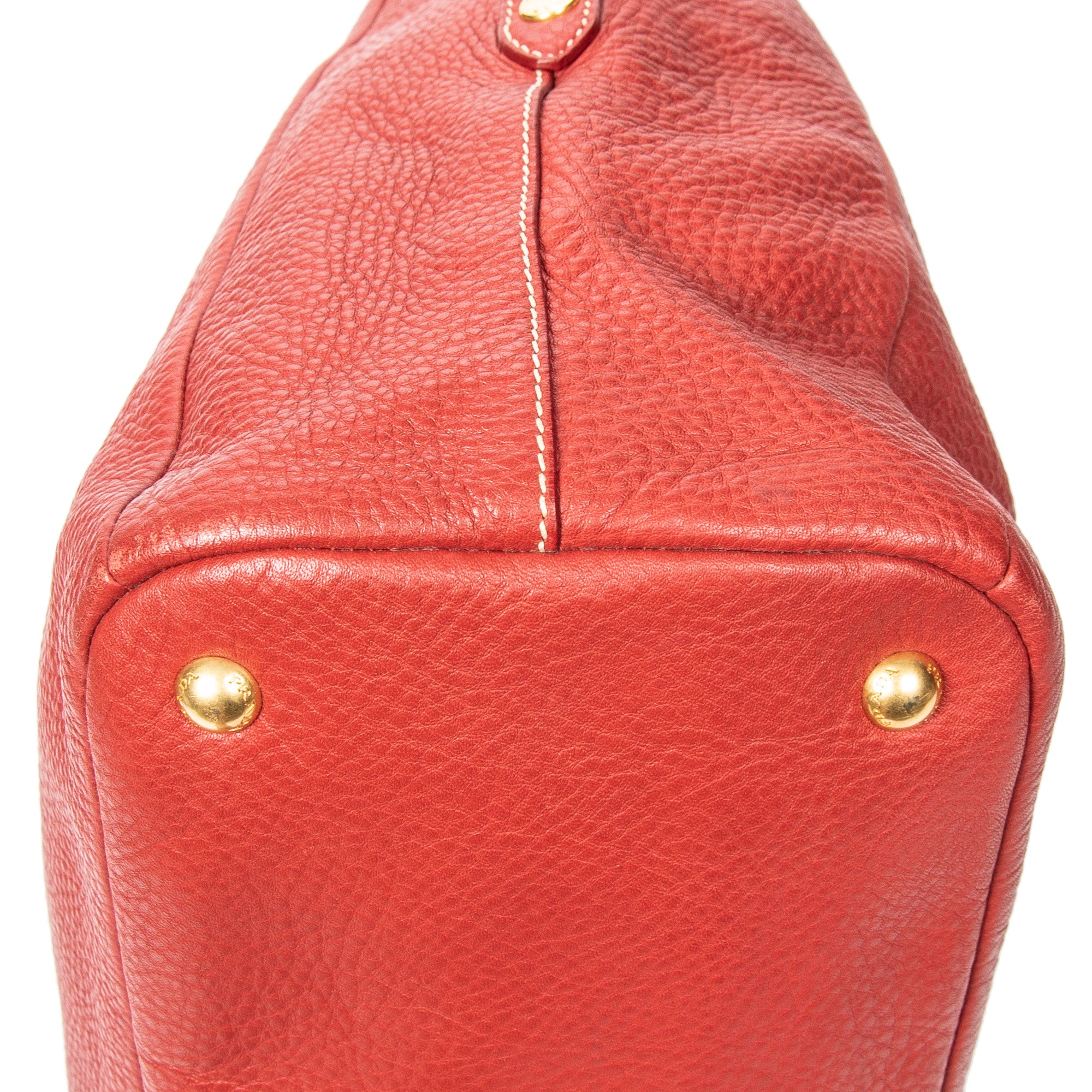 Shoulder Bag Top Handle Zip Tote Red Grained Calfskin Leather