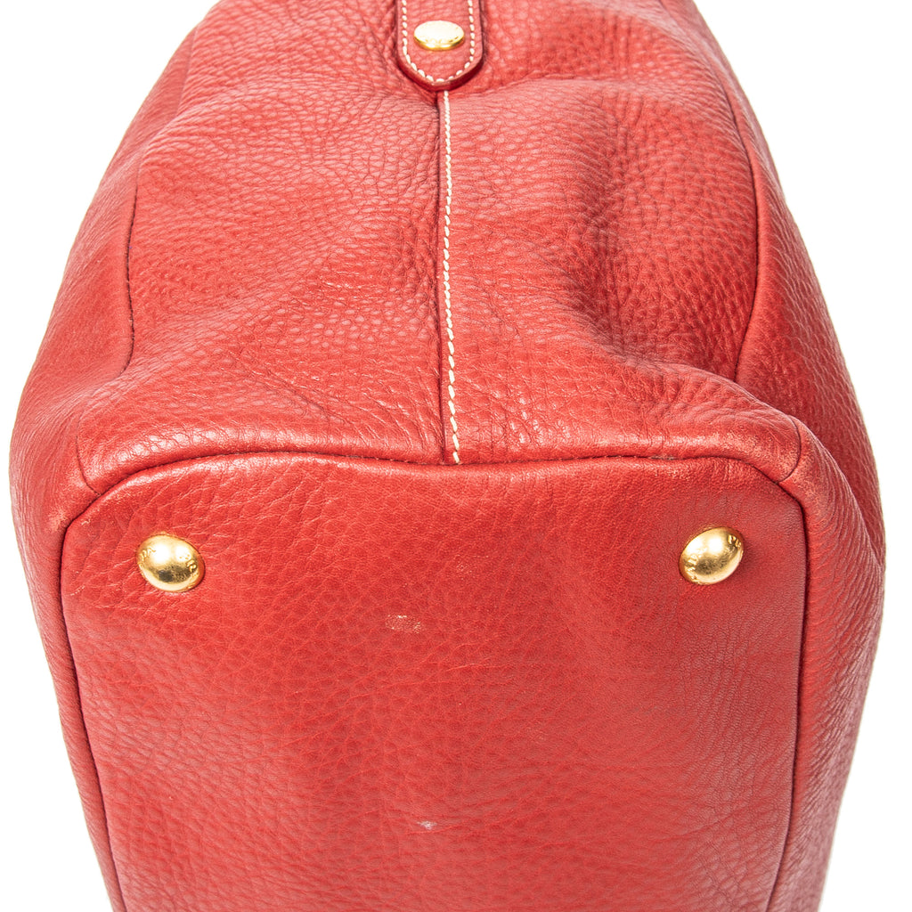 Shoulder Bag Top Handle Zip Tote Red Grained Calfskin Leather