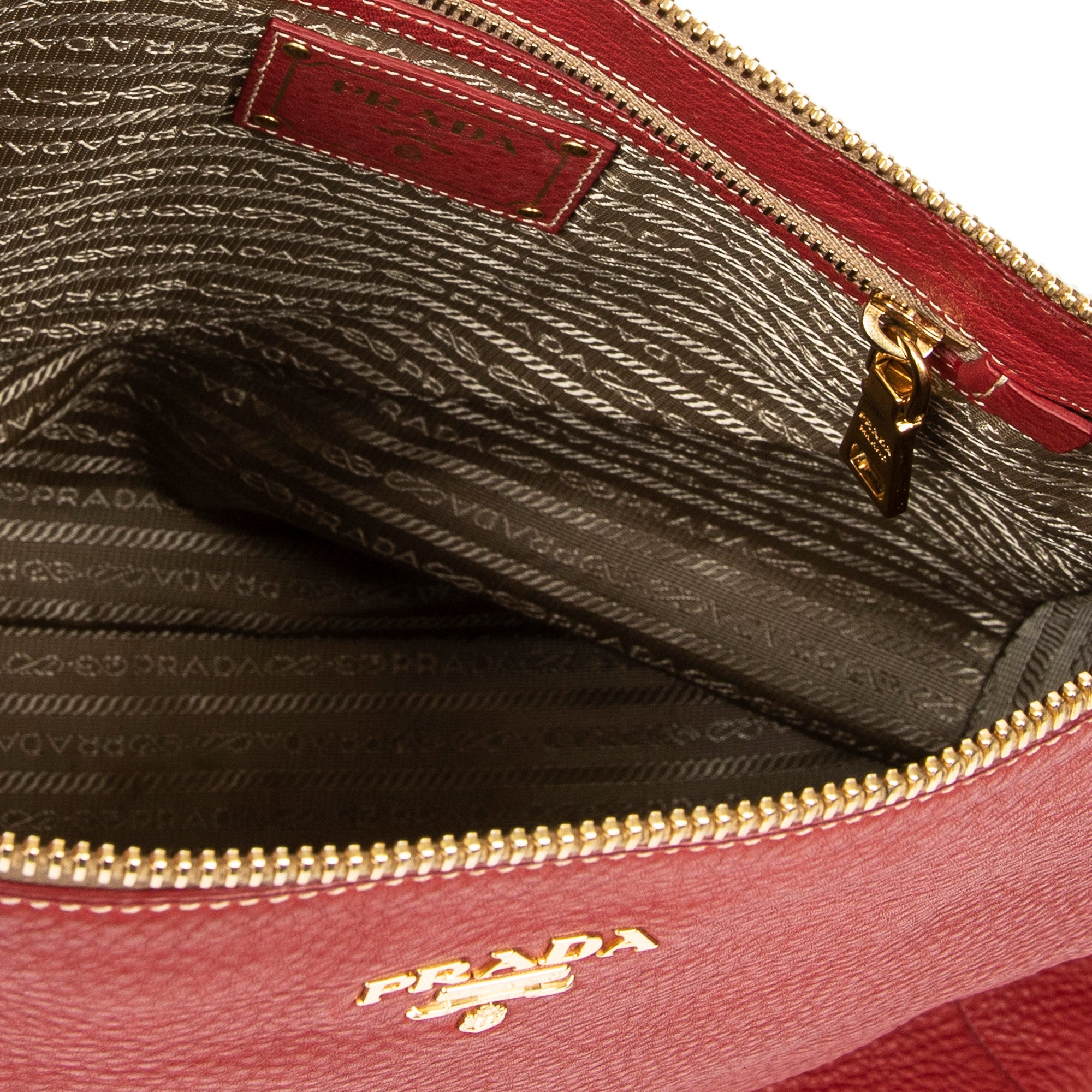 Shoulder Bag Top Handle Zip Tote Red Grained Calfskin Leather