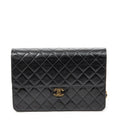 Bolso de hombro vintage con cierre de presión, solapa recta, piel de cordero acolchada negra