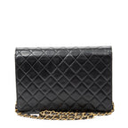 Bolso de hombro vintage con cierre de presión, solapa recta, piel de cordero acolchada negra