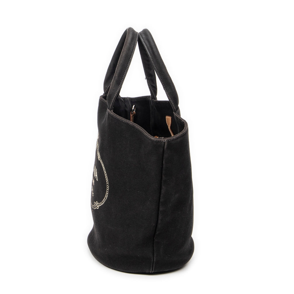 Shoulder Bag Large Canapa Bucket Tote Black Canapa Canvas