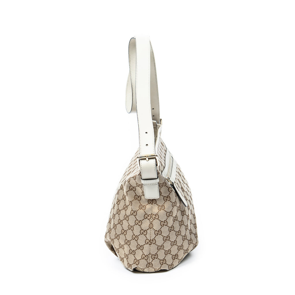 Shoulder Bag Front Zip Messenger Beige Monogrammed Canvas