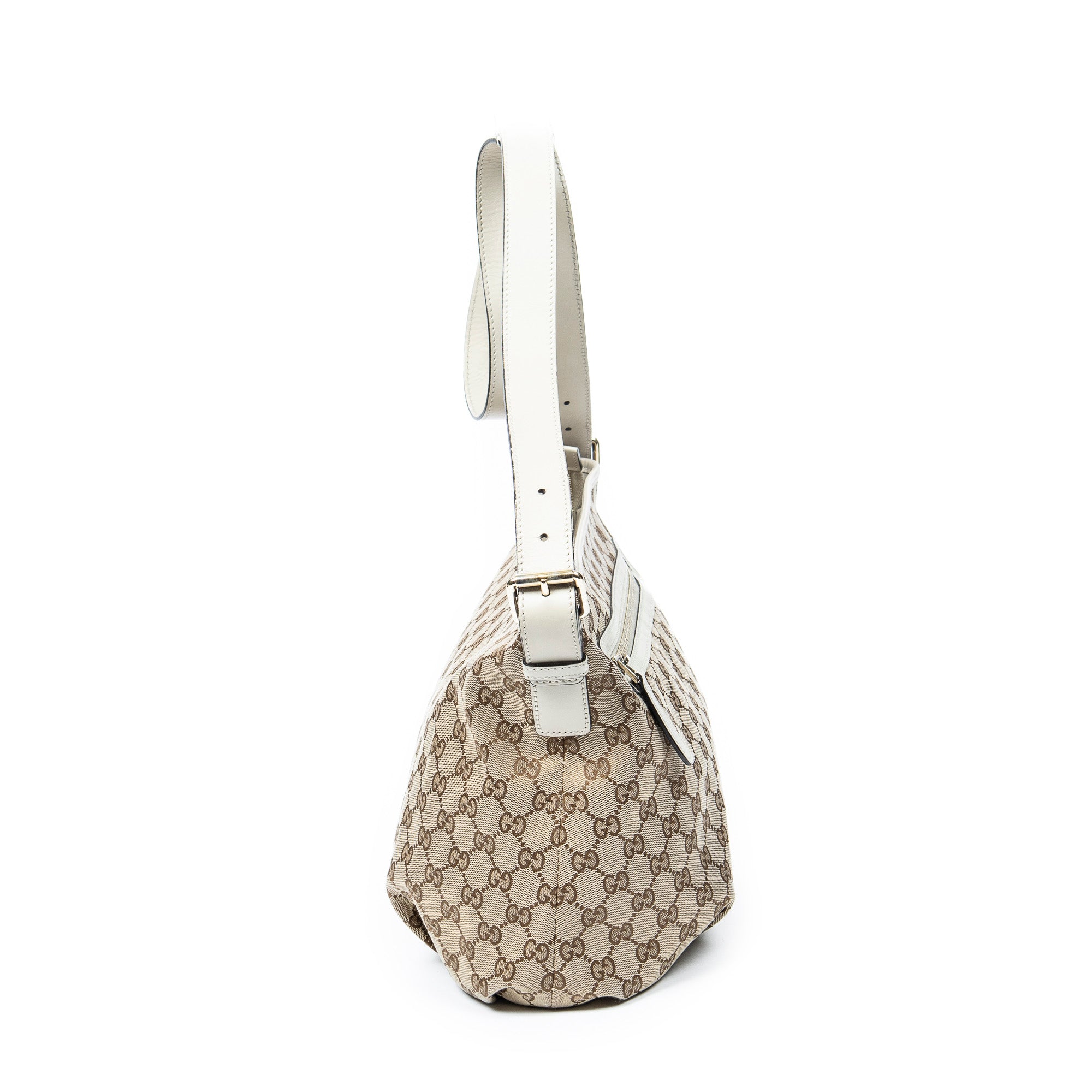 Shoulder Bag Front Zip Messenger Beige Monogrammed Canvas