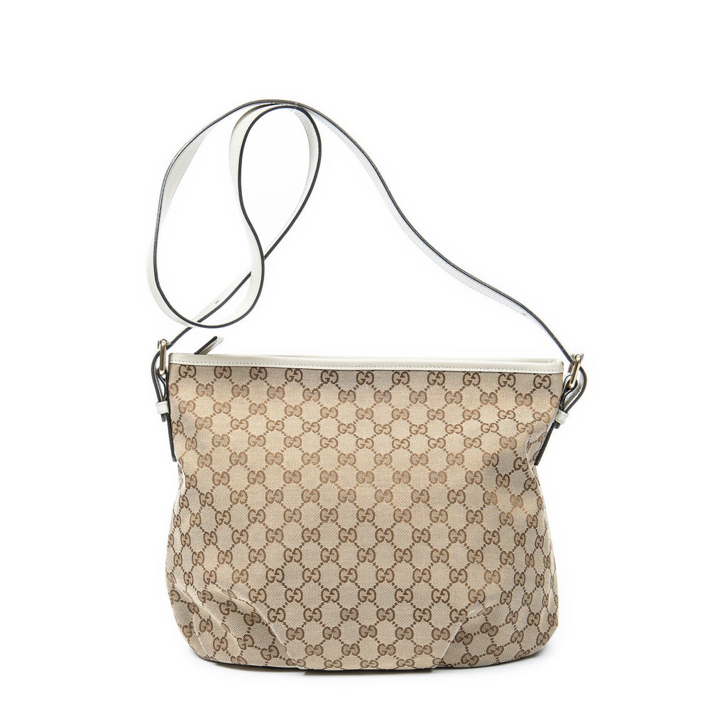 Shoulder Bag Front Zip Messenger Beige Monogrammed Canvas