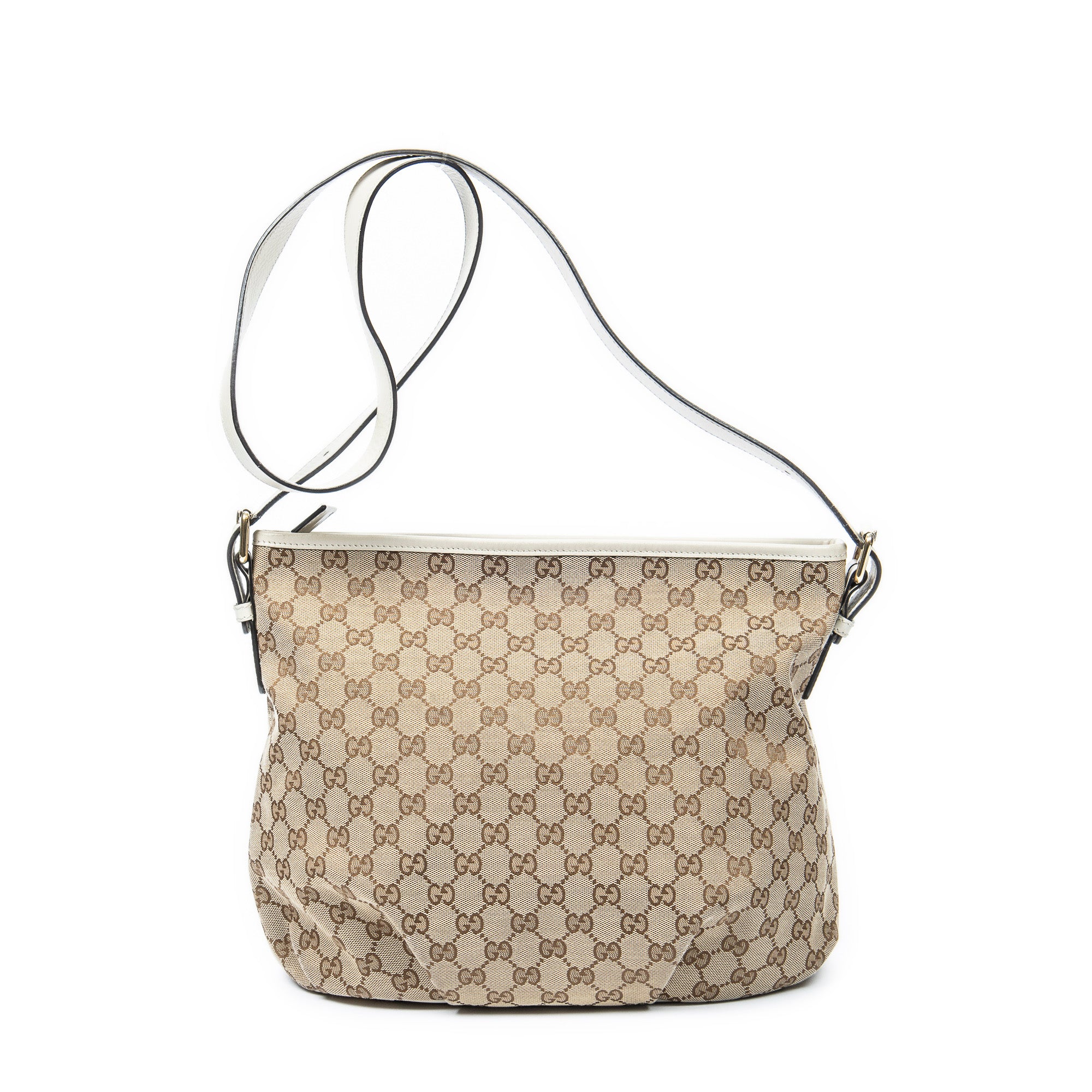 Shoulder Bag Front Zip Messenger Beige Monogrammed Canvas