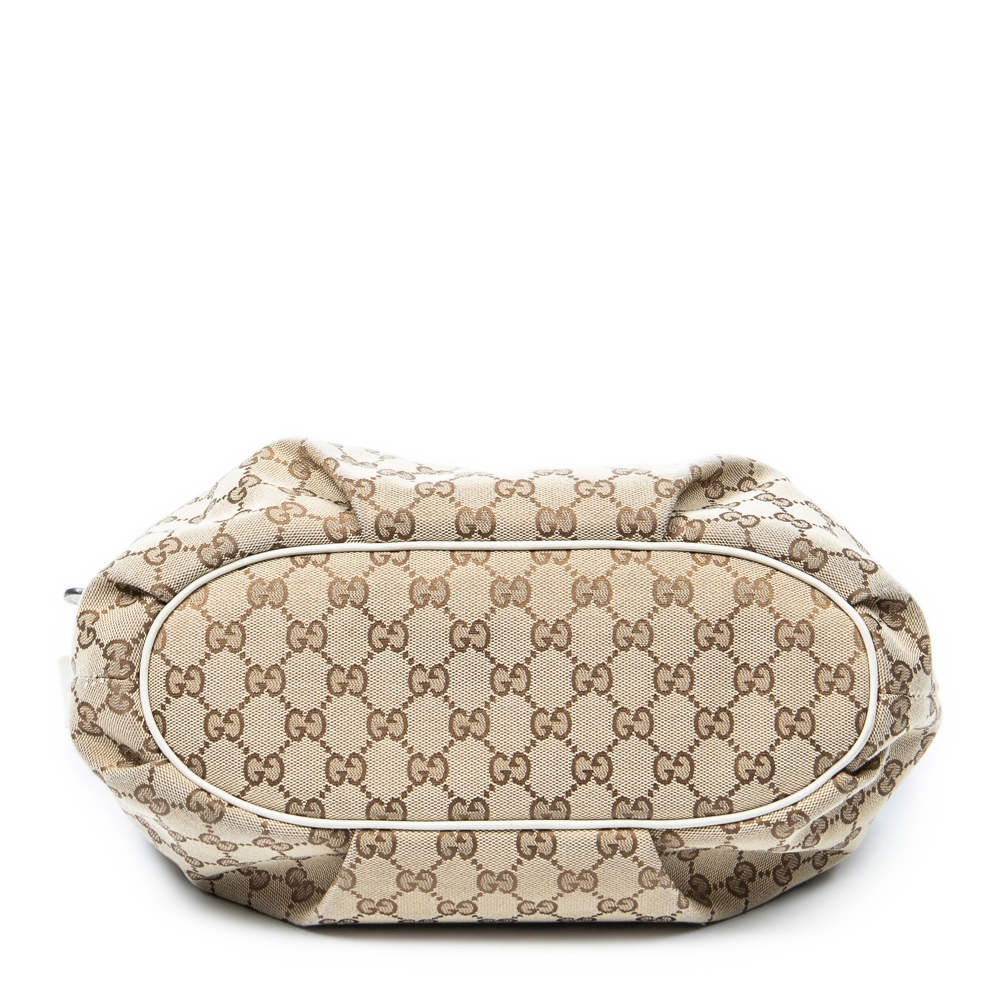 Shoulder Bag Front Zip Messenger Beige Monogrammed Canvas