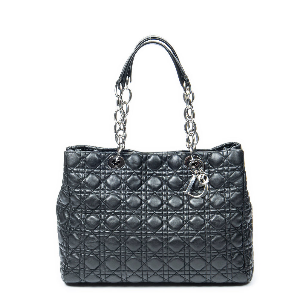 Shoulder Bag Soft Shopping Tote Black Cannage Lambskin Leather