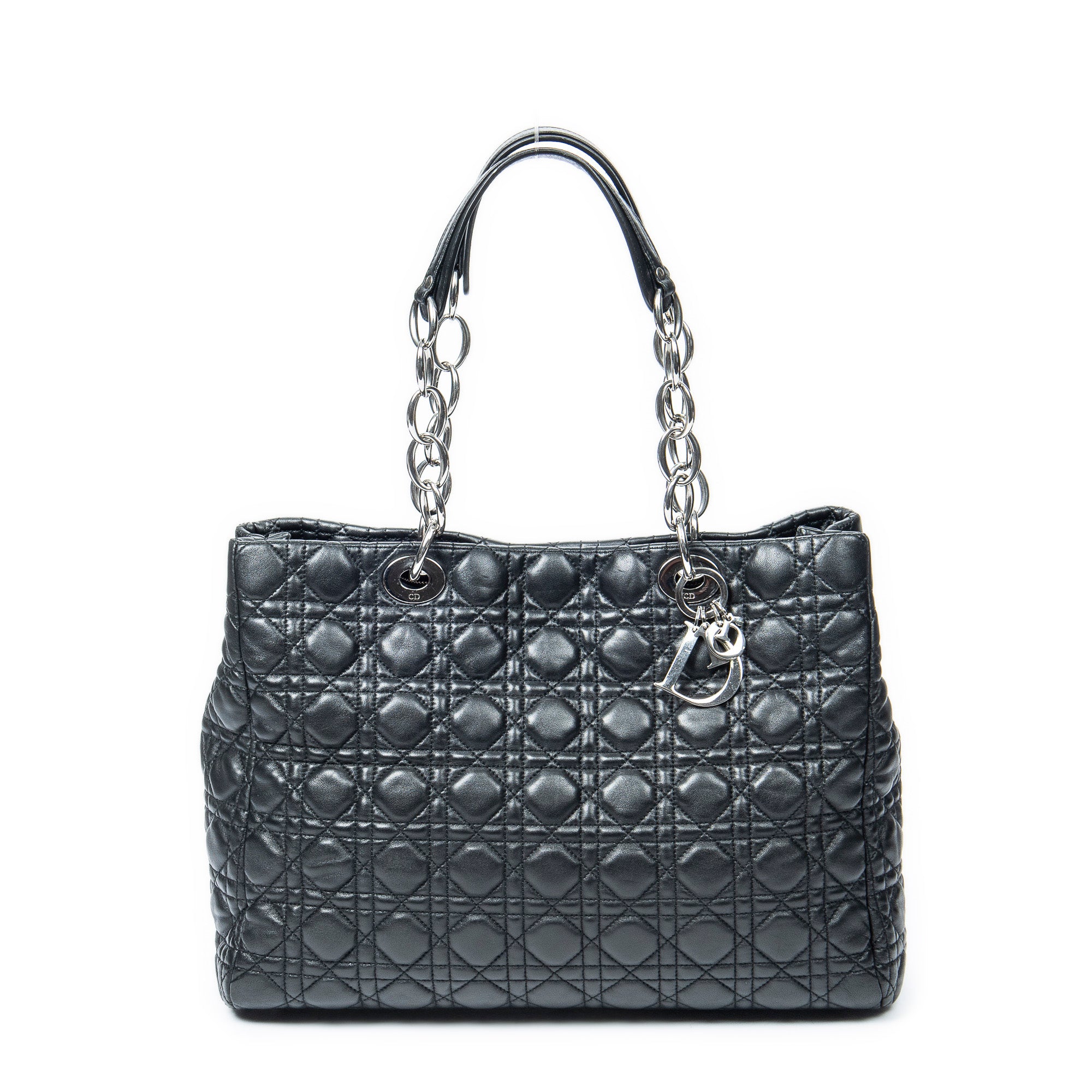 Shoulder Bag Soft Shopping Tote Black Cannage Lambskin Leather