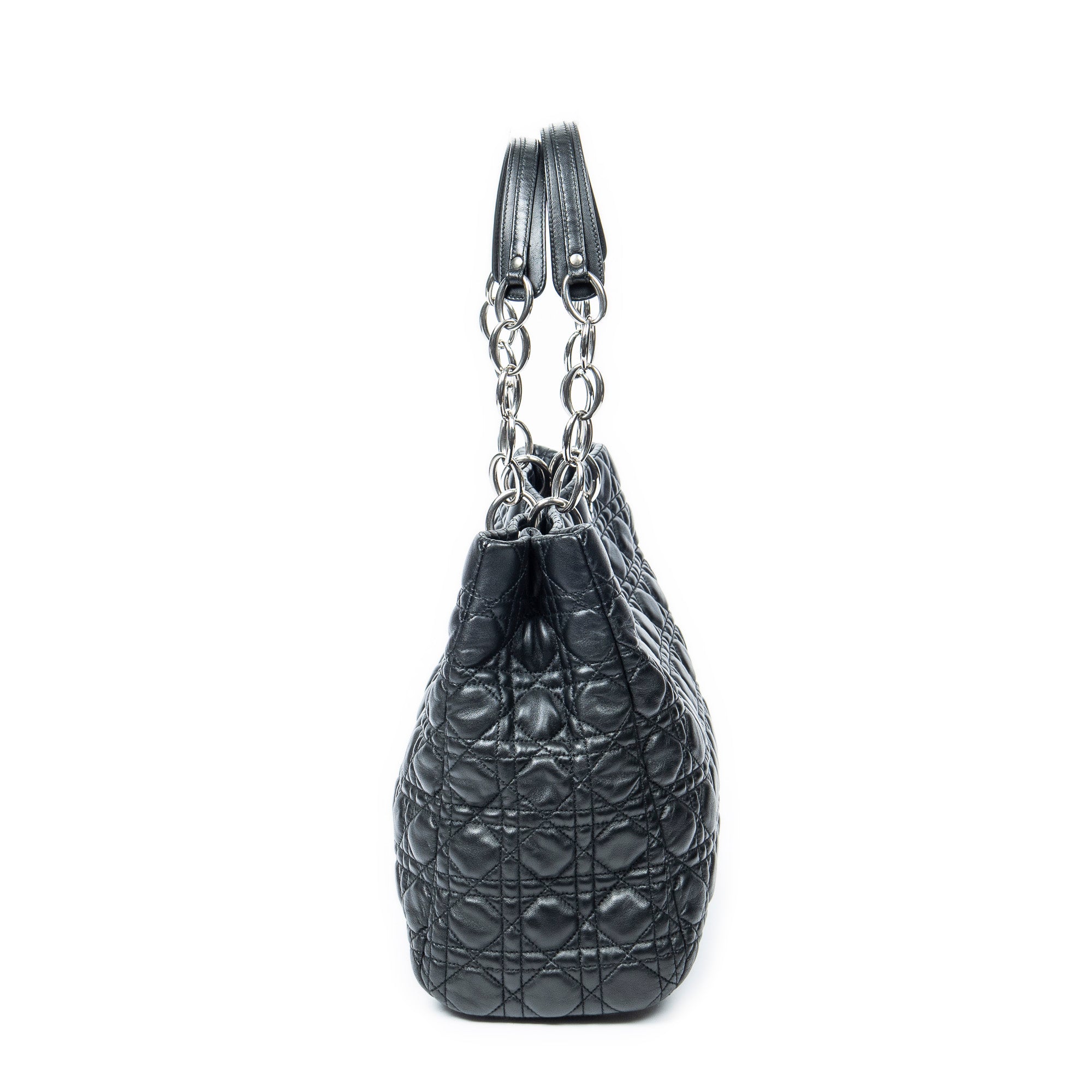Shoulder Bag Soft Shopping Tote Black Cannage Lambskin Leather