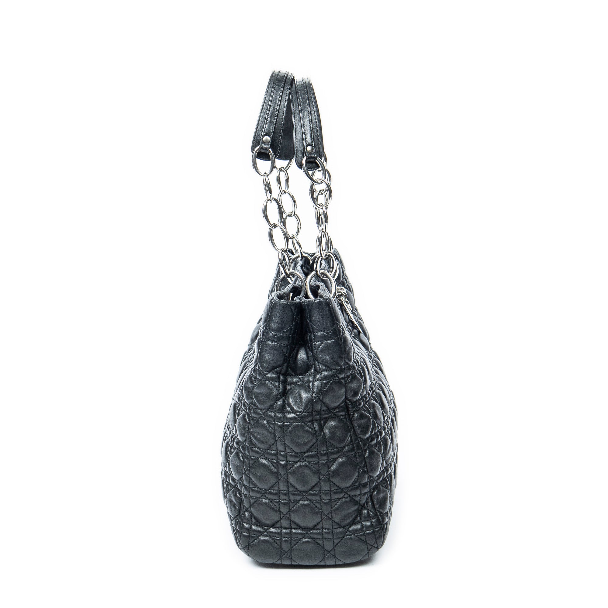 Shoulder Bag Soft Shopping Tote Black Cannage Lambskin Leather
