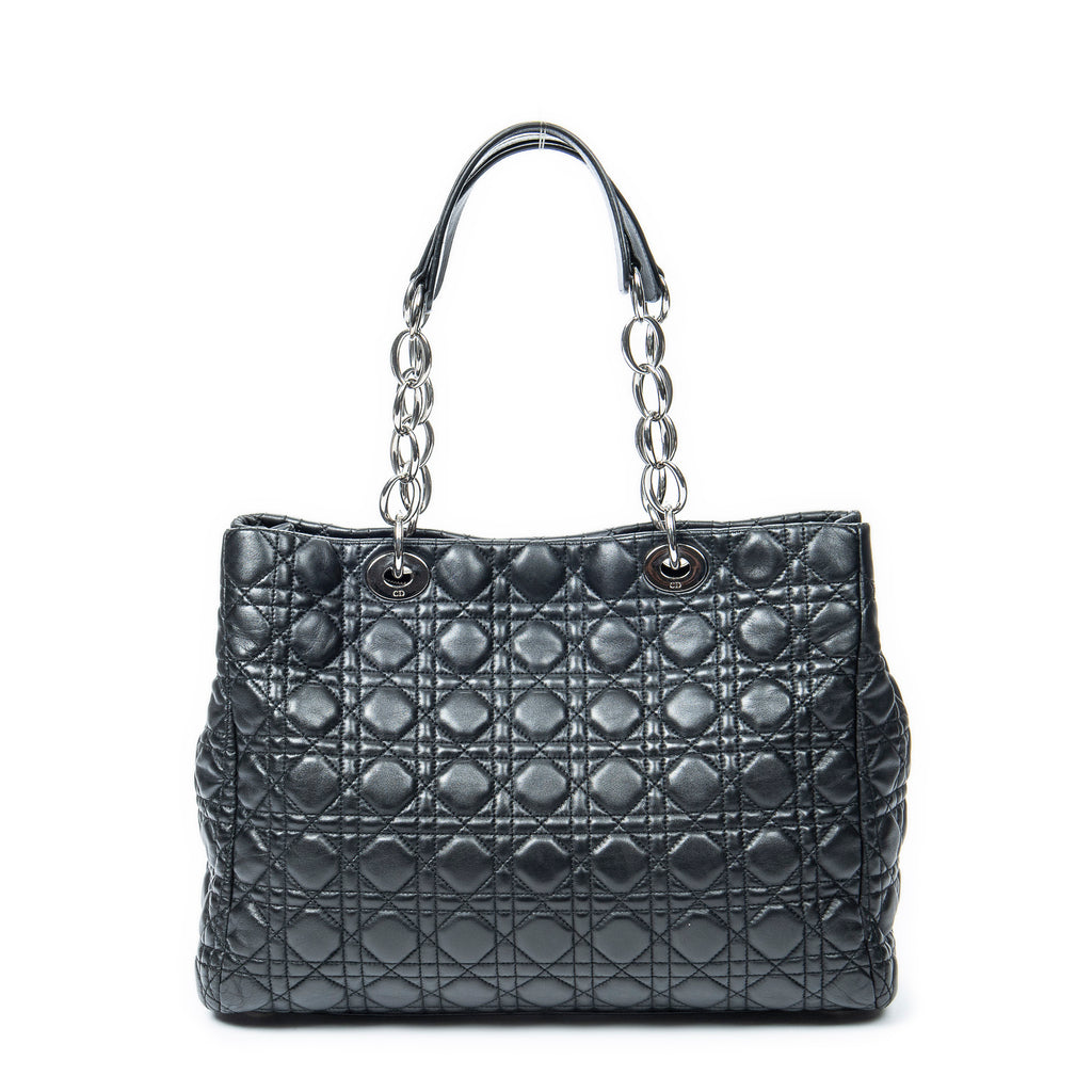 Shoulder Bag Soft Shopping Tote Black Cannage Lambskin Leather