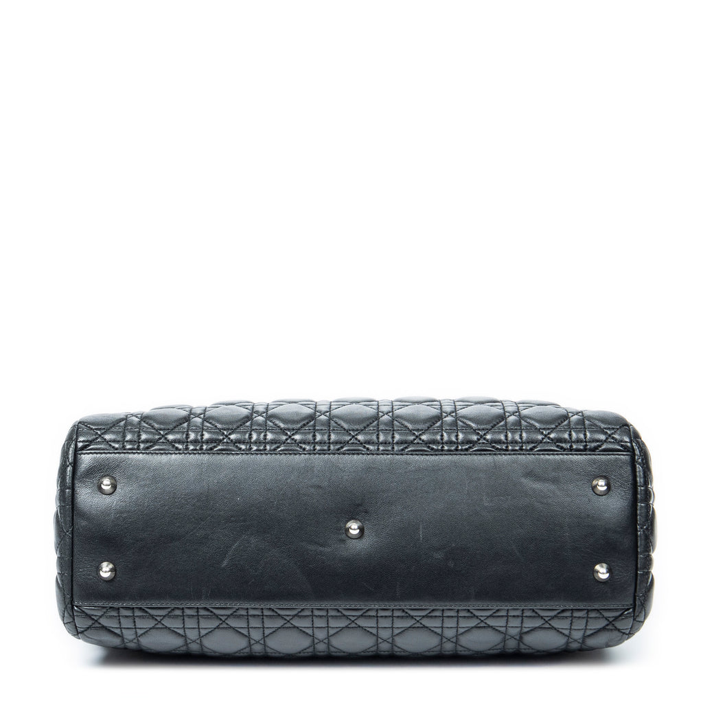 Shoulder Bag Soft Shopping Tote Black Cannage Lambskin Leather