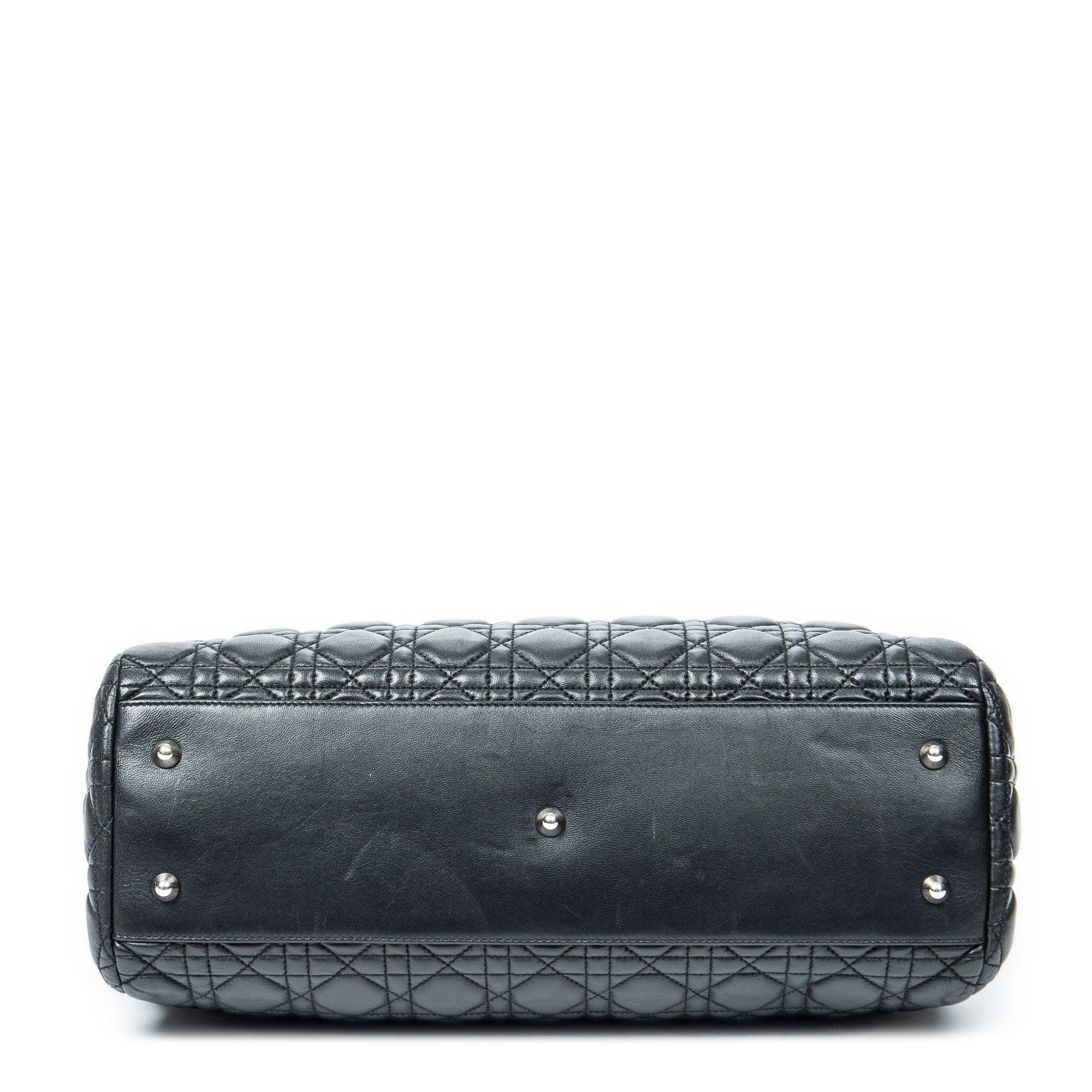 Shoulder Bag Soft Shopping Tote Black Cannage Lambskin Leather