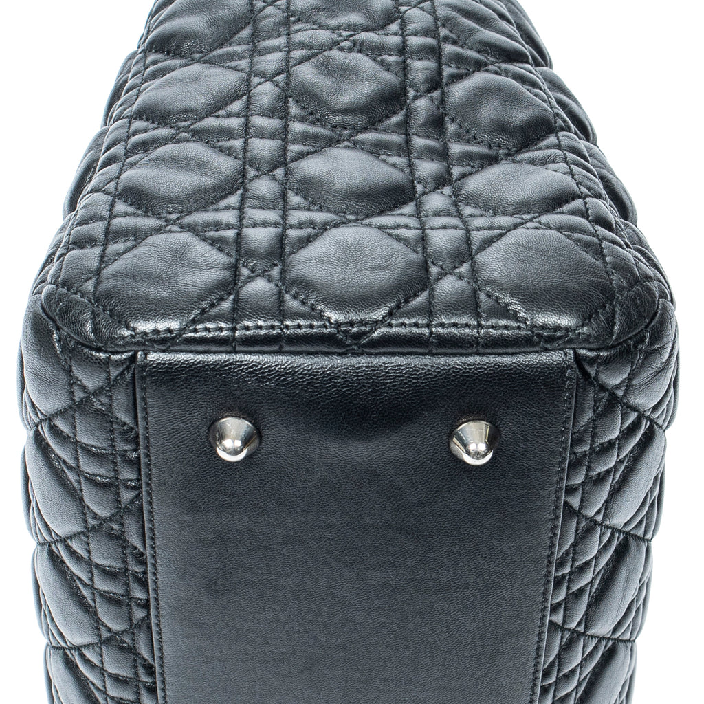 Shoulder Bag Soft Shopping Tote Black Cannage Lambskin Leather