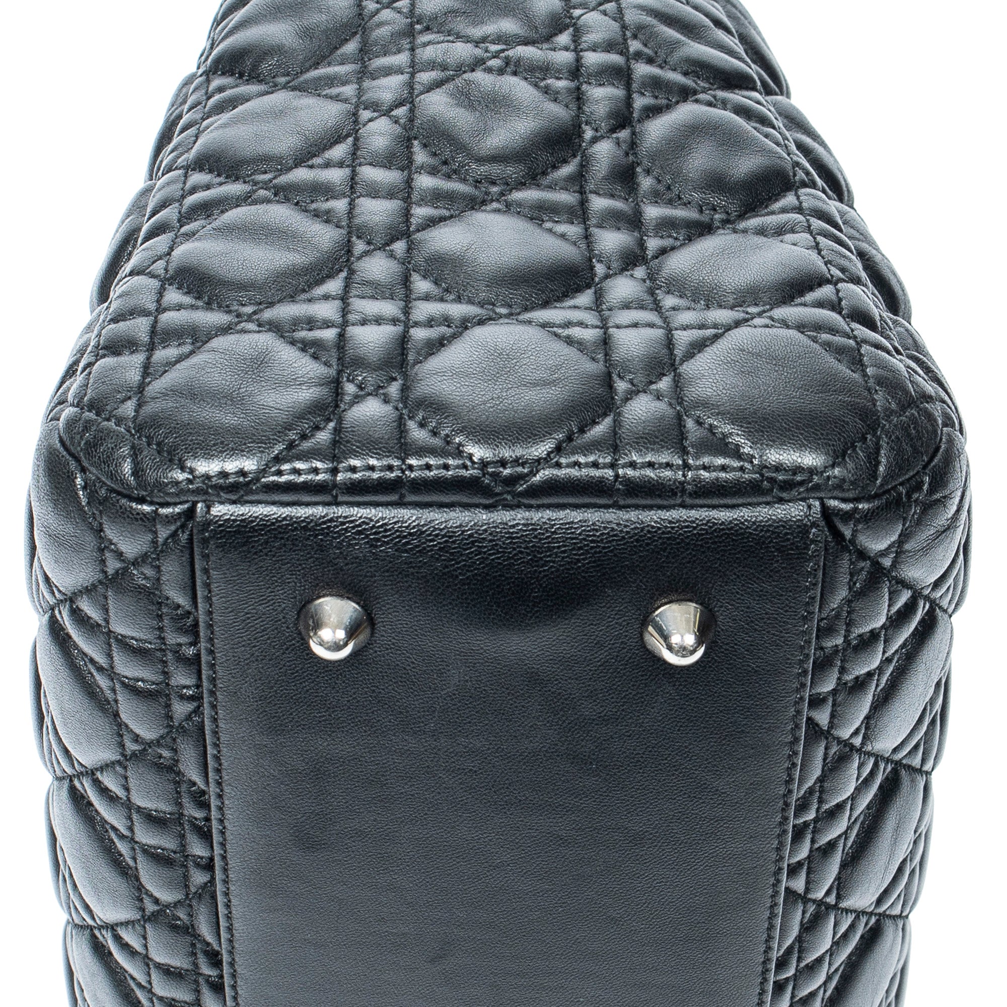 Shoulder Bag Soft Shopping Tote Black Cannage Lambskin Leather