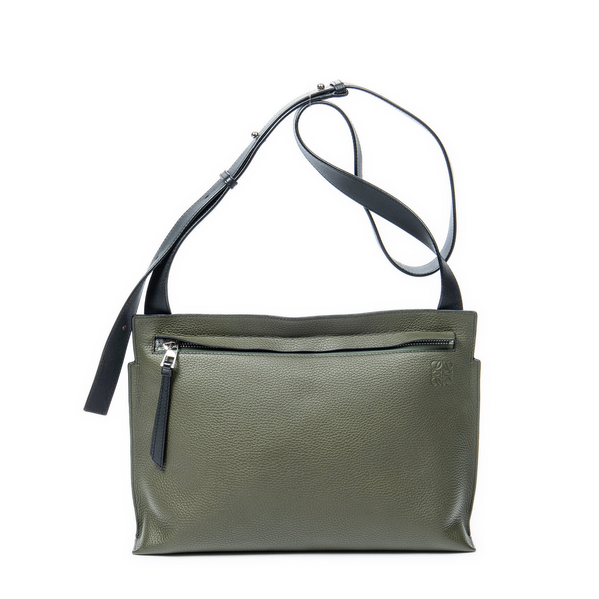 Shoulder Bag Medium T Messenger Green Grained Calfskin Leather