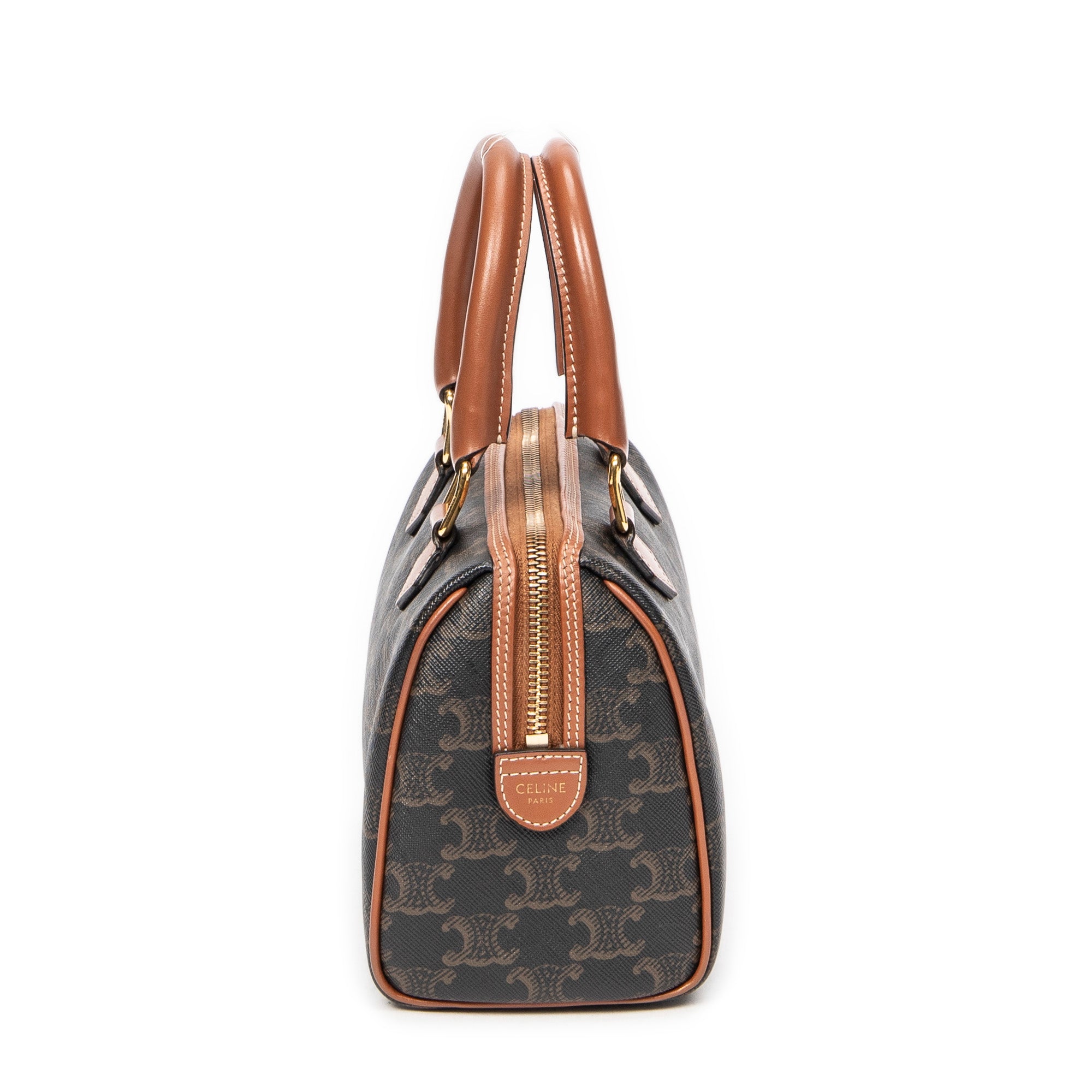 Bolso de Hombro Pequeño Boston Lona Revestida Triomphe Marrón