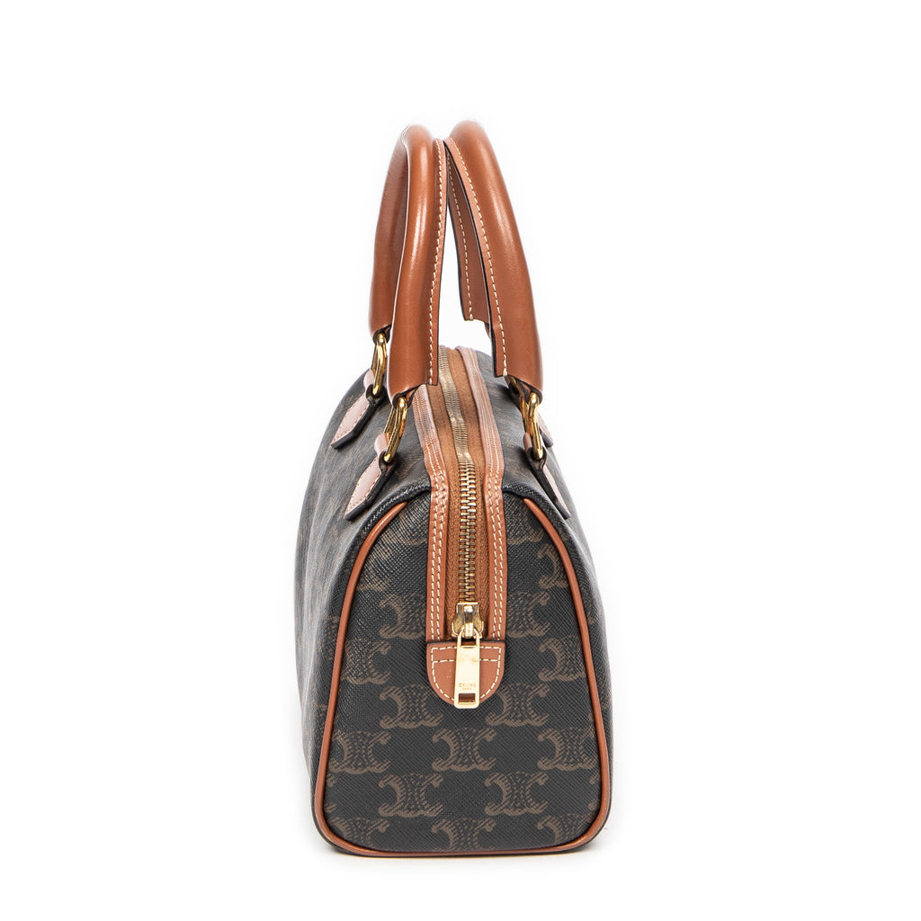 Bolso de Hombro Pequeño Boston Lona Revestida Triomphe Marrón