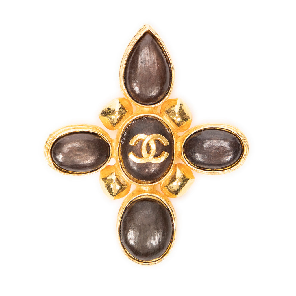 Brooch CC Stone Cross Brooch Gold Gold Plated