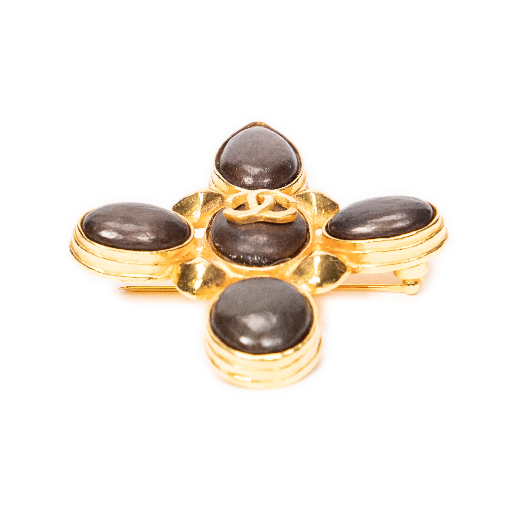 Brooch CC Stone Cross Brooch Gold Gold Plated